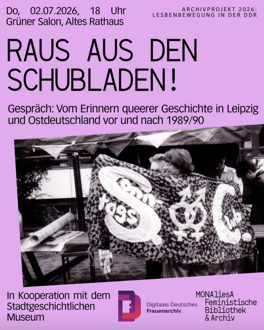 Sharepic zur Veranstaltung "Raus aus den Schubladen! Vom Erinnern queerer Geschichte in Leipzig und Ostdeutschland vor und nach 1989/90"